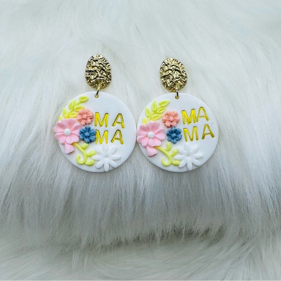 Mama Floral Polymer Clay Earrings - Picture 3 of 5